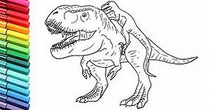 T-rex VS Raptor Dinosaurs Battle Drawing and Coloring for kids - How to draw Jurassic Monsters.
