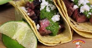 Grilled Flank Steak Tacos with a Cilantro Chimichurri Sauce Recipe