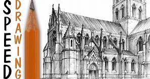 How to draw a gothic church - architecture speed drawing