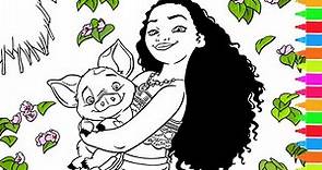 Coloring Moana, Maui, Pua and Hei Hei the Rooster | Disney Moana Coloring Book Pages