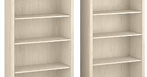 Bush Furniture Salinas 5 Shelf Bookcase - Set of 2 Large Open Bookcase with 5 Shelves in Antique White Sturdy Display Cabinet for Library, Bedroom, Living Room, Office Tall Accent Shelf