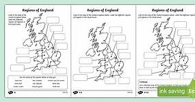 Differentiated Regions of England Labelling Worksheets