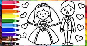 Dibuja y Colorea A Una Pareja Recién Casada: Un Novio Y Una Novia 🤵👰💍❤️🧡💛💚💙💜🌈 Dibujos Para Niños