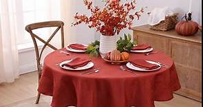 Newbridge Tremont Autumn Leaf Damask Thanksgiving Fabric Tablecloth, Swirling Leaves Damask Fall Season, Soil Resistant, Easy Care Solid Color Tablecloth, 52 Inch x 52 Square, Spice