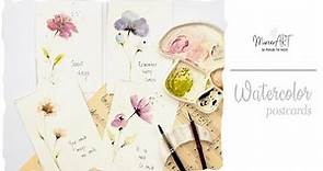 4 simple and elegant watercolor postcards - tutorial for beginners