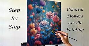 How to PAINT Colorful Flowers | ACRYLIC PAINTING 🌸
