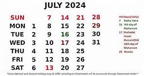 July Calendar 2024