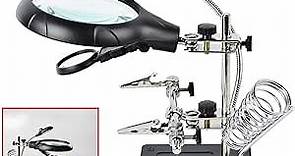 Beileshi 2.5X 7.5X 10X LED Light Helping Hands Magnifier Soldering Station,Magnifying Glass Stand with Auxiliary Clamp and Alligator Clips