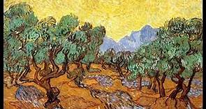 36.- Olivos con cielo amarillo y sol. Van Gogh