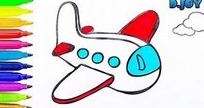 Cómo Dibujar y Colorear Avión- Arte y Colores Para Niños -Colorear el avión con marcadores de color