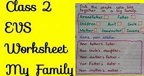 Class 2 EVS Worksheet My Family || Types of Families | YT youth adda