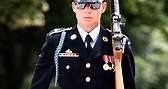 Army Pfc. Jessica Kwiatkowski, the first woman infantry soldier to earn the Guard, Tomb of the Unknown Soldier Identification Badge.