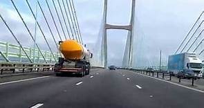 Racing across the Severn (suspension) Bridge - Wales to England