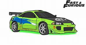 How to draw a MITSUBISHI ECLIPSE from Fast and Furious / drawing Paul Walker's car from F&F 1 easy