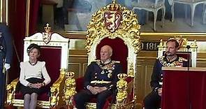 King Harald V of Norway reads the throne speech at state opening of parliament 2023