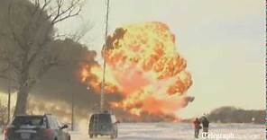 Huge fireball as oil train derails in North Dakota