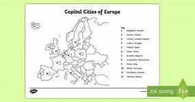 Locating Capital Cities of Europe Map Worksheet