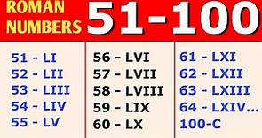Roman Numerals 51 to 100 || Roman Numbers 51 to 100