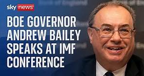 Bank of England Governor Andrew Bailey speaks on financial stability at IMF