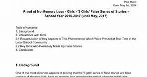 Girls - '3 Girls' Series of False Stories - High School - Proof of No Memory Loss