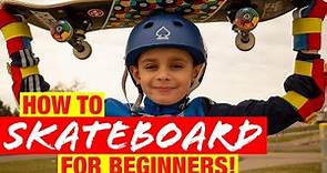 How to SKATEBOARD in 3 EASY STEPS!! (Kid-friendly Guide for Young Beginners Learning to Ride)