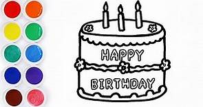 Como Dibujar y Colorear una Torta de Arcoiris 🎂🥳🌈 How To Draw a Cake - Happy Birthday - Dibujos