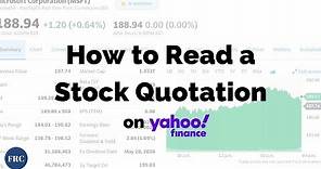 Intro to Investing: How to Read a Stock Quote on Yahoo Finance | Microsoft | Investing for Beginners