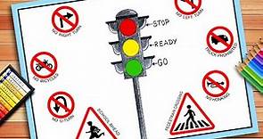 Traffic Signals Drawing | Traffic Signals Chart | Road Safety Rules Drawing | Traffic Lights Drawing