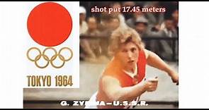 Galina Zybina (USSR) shot put 17.45 meters 1964 Olympics Tokyo.