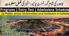 All Public Sector Universities and Institutes in Lahore+Top Ranking Universities in Lahore+Programs