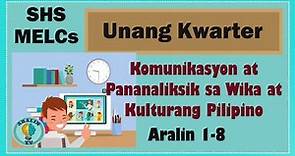 Aralin 1-8 | Komunikasyon at Pananaliksik sa Wika at Kulturang Pilipino SHS Grade 11 MELCs