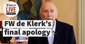 FW de Klerk's final message and apology to South Africans for his role in Apartheid