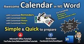 MS Word - Monthly Customized Calendar with Reminders (For Office Use)