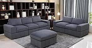 A Ainehome Modular Sectional Sofa Sets, with Reversible Chaise L-Shaped Couch Microfiber Sofa 5-seat Modular Large Sectional Couch with Ottoman for Living Room(B-Dark Grey Microfiber)