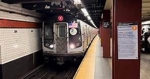 First day of M to 57th St Service. 57st bound R160 M train arriving and leaving 42st Bryant Park