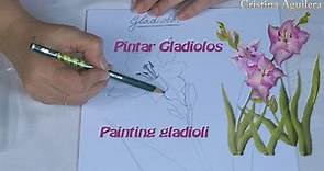 Pintar gladiolos .Painting gladioli one stroke