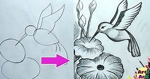 Humming bird easy drawing for beginners | How to draw Humming Bird