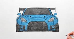 How to draw a NISSAN GT-R R35 LIBERTY WALK 2010 / drawing nissan gtr r 35 2007 stance car