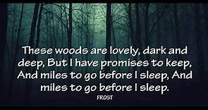 Robert Frost's poem...The woods are lovely dark & Deep.