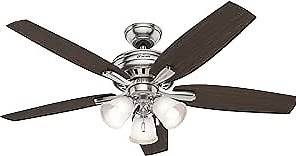 Hunter Fan Company, 53318, 52 inch Newsome Brushed Nickel Ceiling Fan with LED Light Kit and Pull Chain