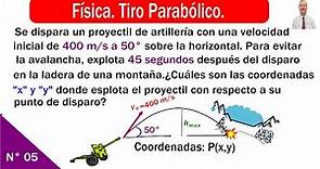 Se dispara un proyectil de artilleria con una velocidad inicial de 400 m/s a 50° sobre la horizontal