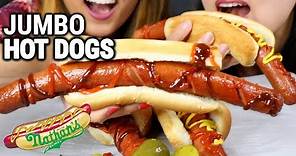 ASMR EATING JUMBO HOT DOGS *BIG BITES* MUKBANG