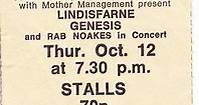 Oct 12, 1972: Lindisfarne / Rab Noakes / Genesis at De Montfort Hall Leicester, England, United Kingdom | Concert Archives