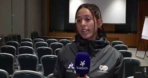 Banyana Banyana midfielder Robyn Moodaly chats on arrival in Sydney ahead of the Round of 16 clash