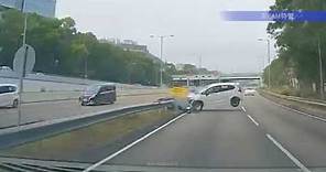 車CAM直擊 - 吐露港公路 私家車猛撞分岔路防撞欄 事發經過
