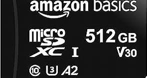 Amazon Basics Micro SDXC Memory Card with Full Size Adapter, A2, U3, Read Speed up to 100 MB/s, 512 gb, Black