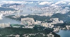 Stunning Approach and Landing into Hong Kong Airport Just After Sunrise. Boeing 777 Cathay Pacific