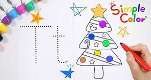 Christmas tree coloring page | Easy picture coloring for preschoolers