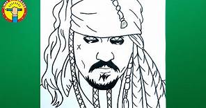 How to draw Captain Jack Sparrow (Johnny Depp) - Step by Step | Easy drawing tutorial