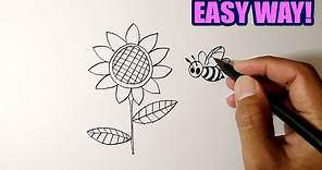 How to draw a flower with a bee | Simple Easy Drawing
